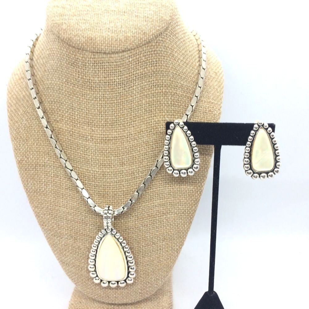 Silver Tone Necklace Earring Set Silver Tone Pendant Necklace Clip On Boho